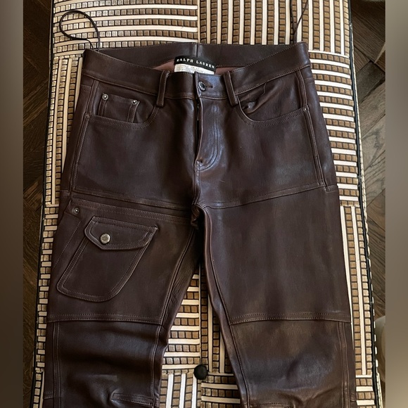 Ralph Lauren Black Label 2014 Original Sample Brown Leather Moto Pants - Picture 4 of 13